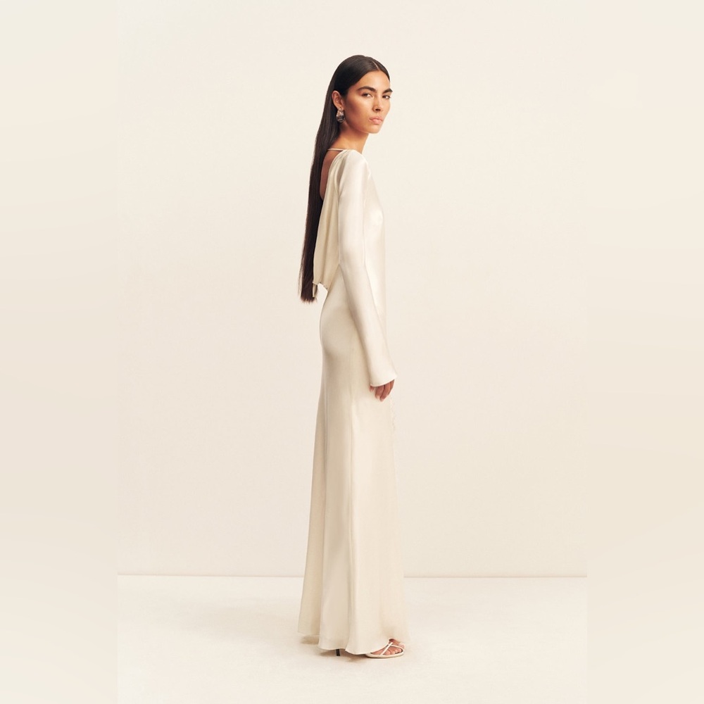 Shona Joy La Lune Cumulus Silk Backless Lace Split Maxi Dress in Ivory Size 6 - Picture 12 of 15